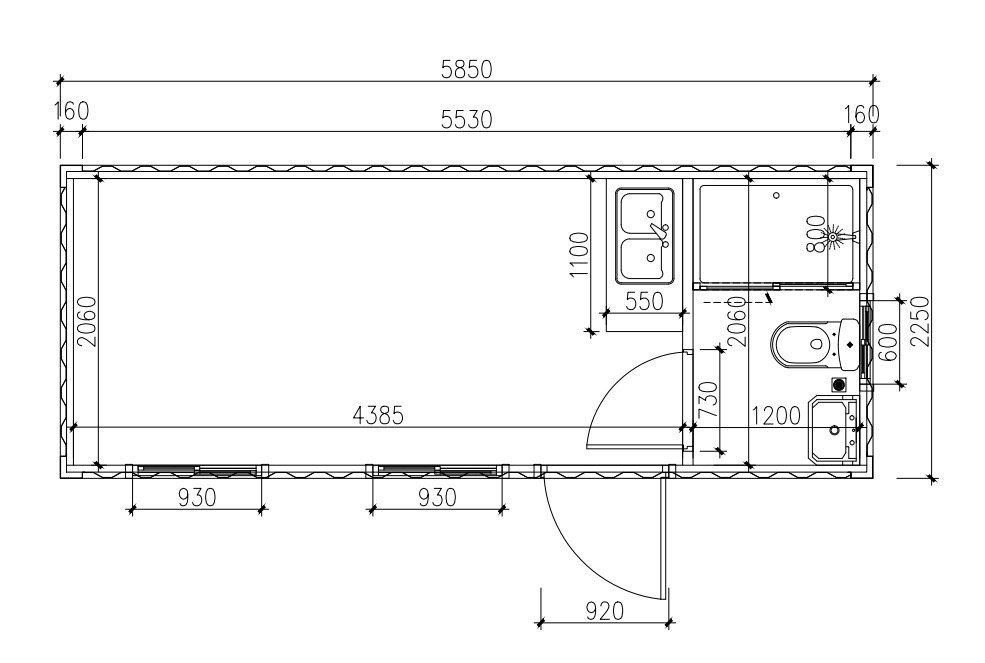 Floor plan for the Shelter Shipping container 2