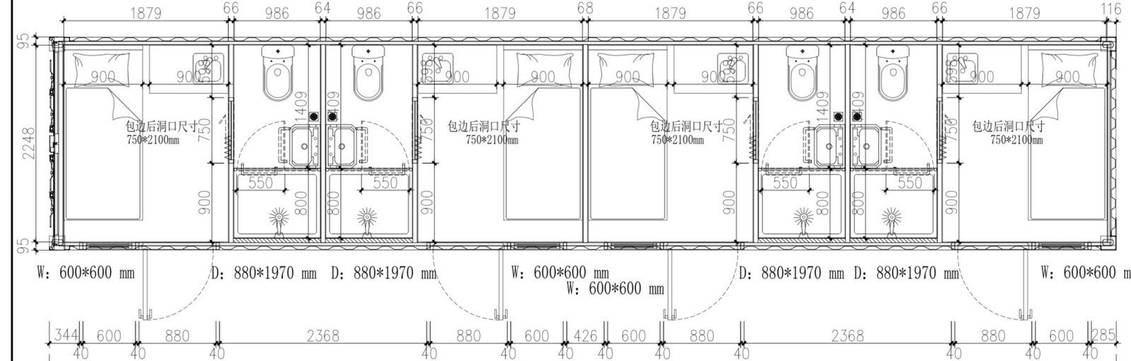 Floor plan for the 40-Foot Shipping Container